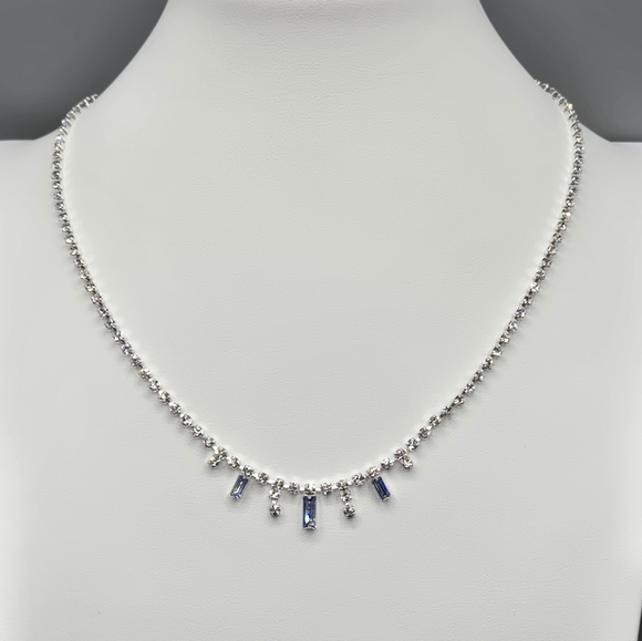 Tennis Necklace Made with Swarovski Crystals Silver Lt Blue & Clear Crystals - Picture 3 of 8